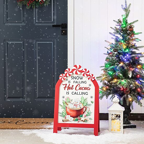 Glitzhome 24.25" Wood Peppermint Easel Christmas Porch Sign