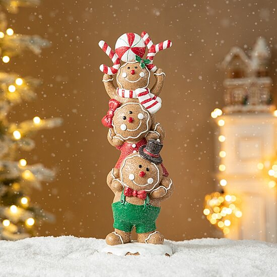 Glitzhome 12.5" Stacked Gingerbread Christmas Tabletop Decor