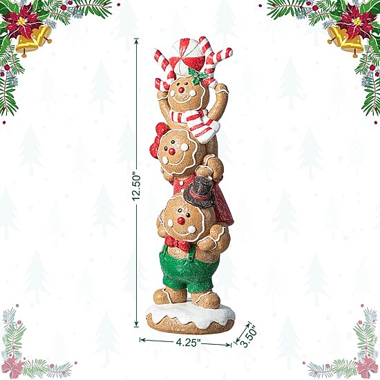 Glitzhome 12.5" Stacked Gingerbread Christmas Tabletop Decor