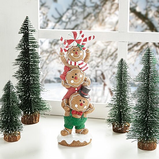 Glitzhome 12.5" Stacked Gingerbread Christmas Tabletop Decor