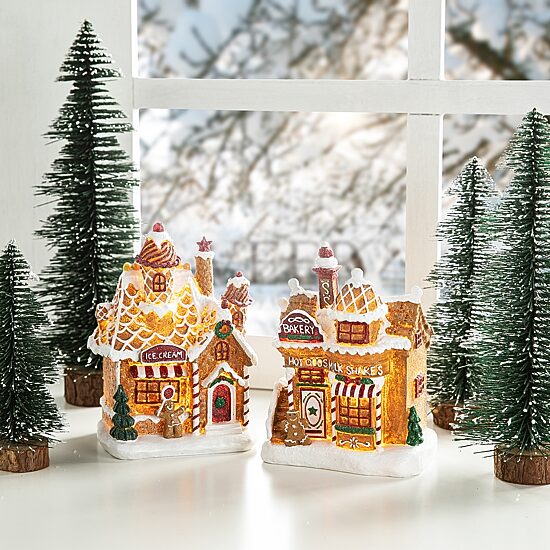 Glitzhome 7.25" Lighted Gingerbread House Christmas Tabletop Decor