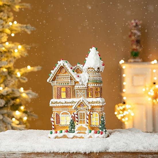 Glitzhome 12" Resin Gingerbread House Christmas Tabletop Decor