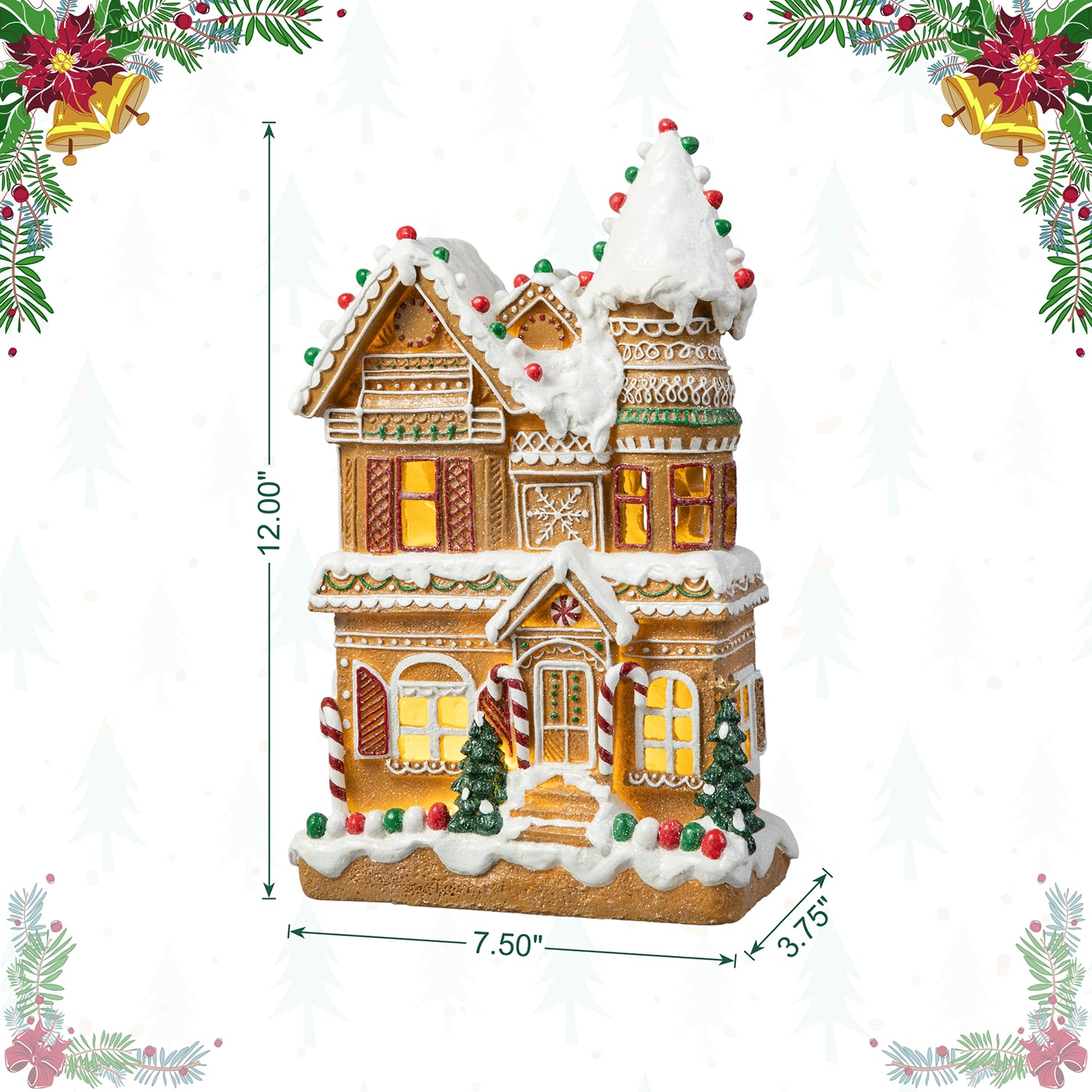 Glitzhome 12" Resin Gingerbread House Christmas Tabletop Decor
