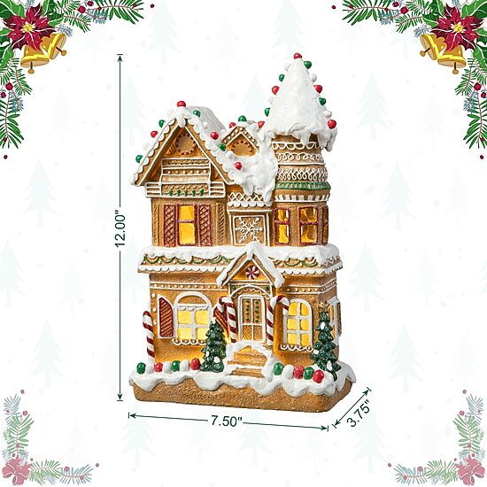 Glitzhome 12" Resin Gingerbread House Christmas Tabletop Decor