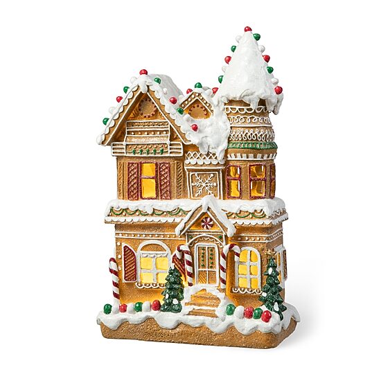 Glitzhome 12" Resin Gingerbread House Christmas Tabletop Decor