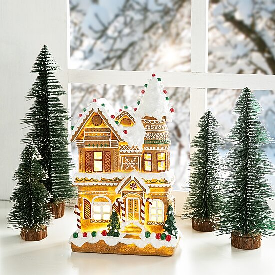 Glitzhome 12" Resin Gingerbread House Christmas Tabletop Decor