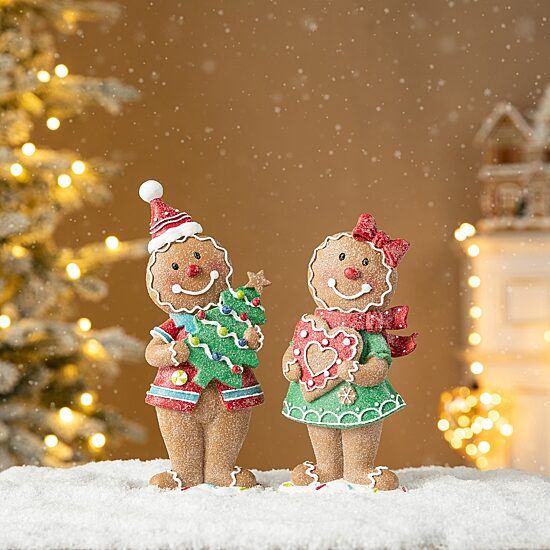 Glitzhome 9.75" Resin Gingerbread 2-pc. Christmas Tabletop Decor