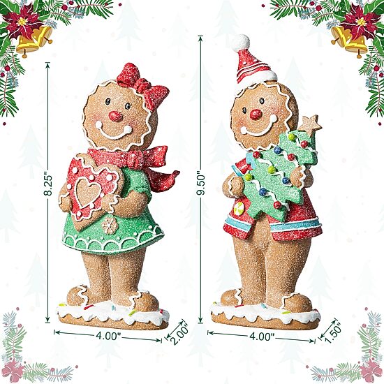 Glitzhome 9.75" Resin Gingerbread 2-pc. Christmas Tabletop Decor