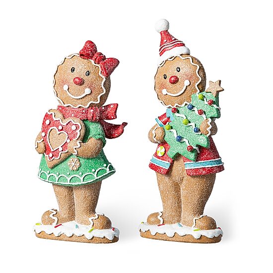 Glitzhome 9.75" Resin Gingerbread 2-pc. Christmas Tabletop Decor
