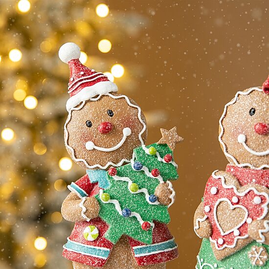Glitzhome 9.75" Resin Gingerbread 2-pc. Christmas Tabletop Decor