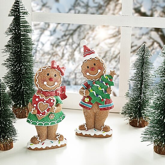 Glitzhome 9.75" Resin Gingerbread 2-pc. Christmas Tabletop Decor