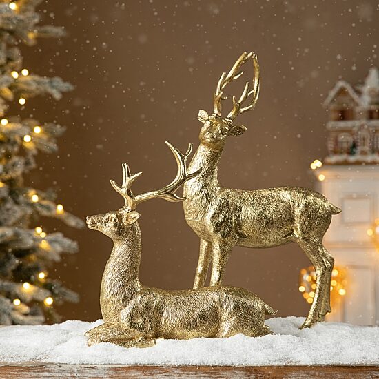 Glitzhome 11" Resin Lying Reindeer Christmas Tabletop Decor
