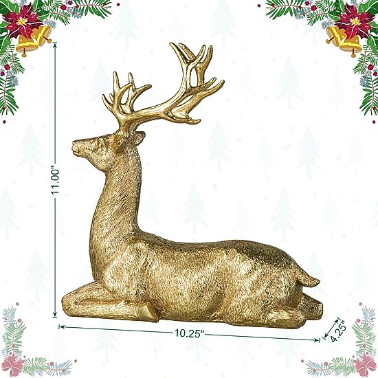 Glitzhome 11" Resin Lying Reindeer Christmas Tabletop Decor