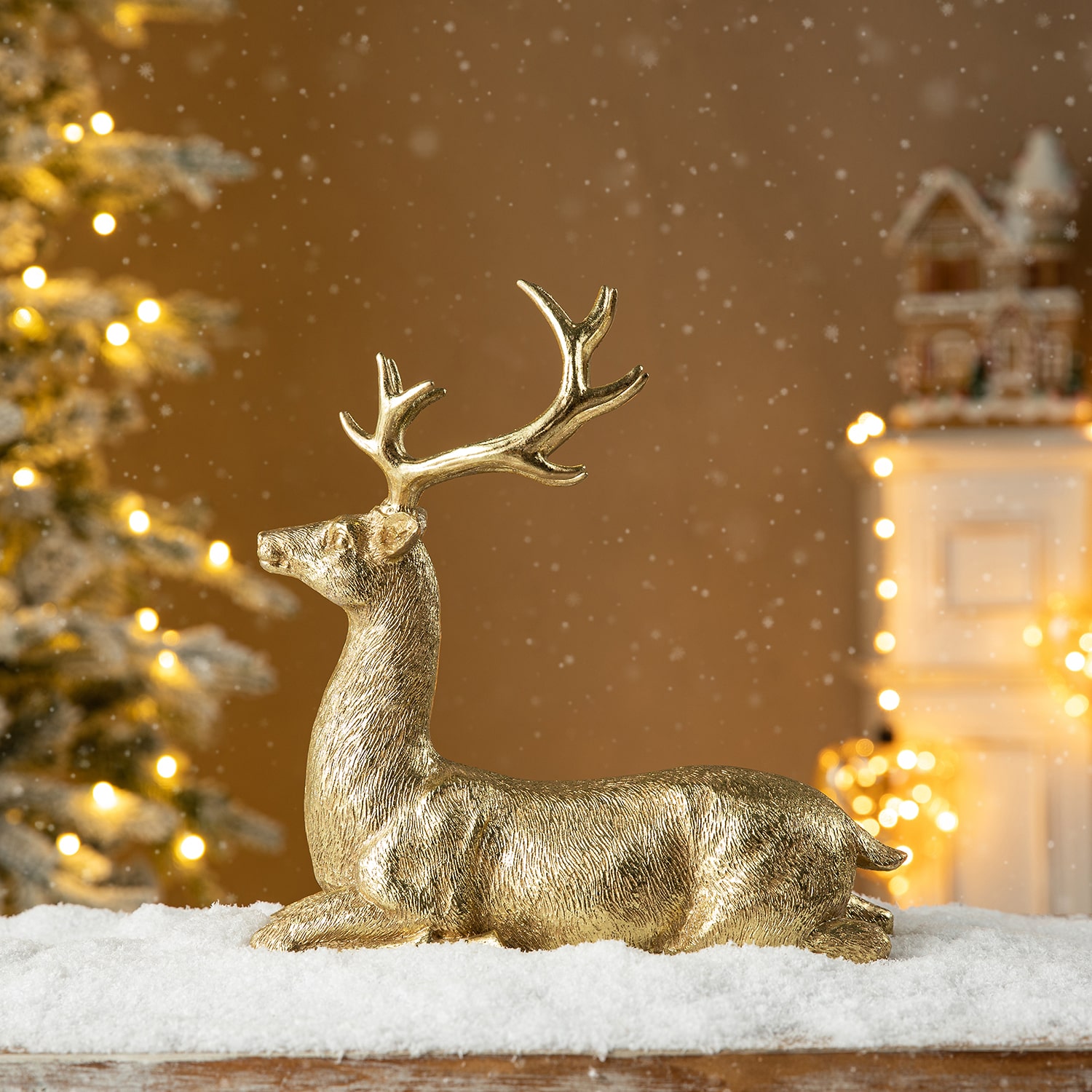 Glitzhome 11" Resin Lying Reindeer Christmas Tabletop Decor