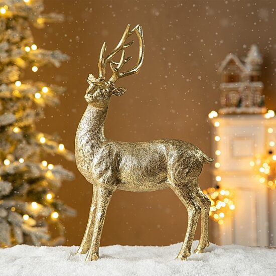 Glitzhome 16.25" Resin Standing Reindeer Christmas Tabletop Decor