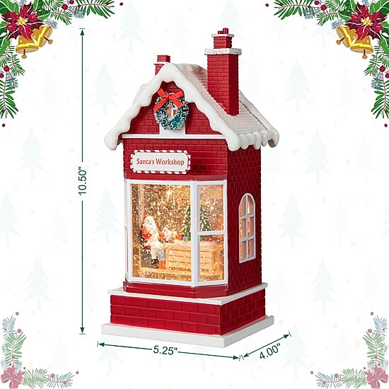 Glitzhome 10.5" Lighted Santa'S Workshop Christmas Snow Globe