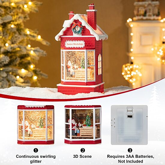 Glitzhome 10.5" Lighted Santa'S Workshop Christmas Snow Globe