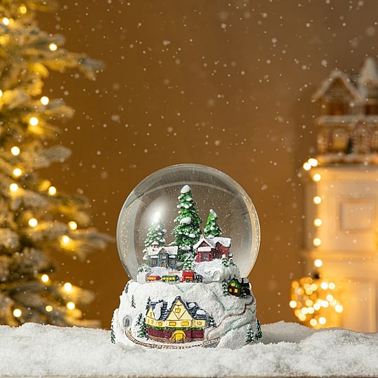 Glitzhome 8" Snowflakes Village Christmas Snow Globe