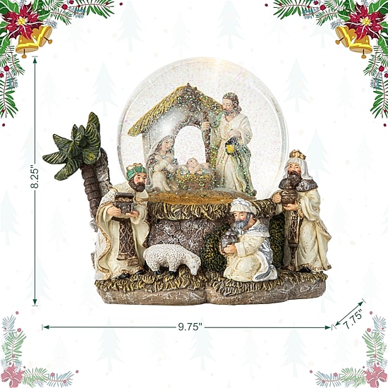 Glitzhome 8.25" Snowflakes Nativity Christmas Snow Globe