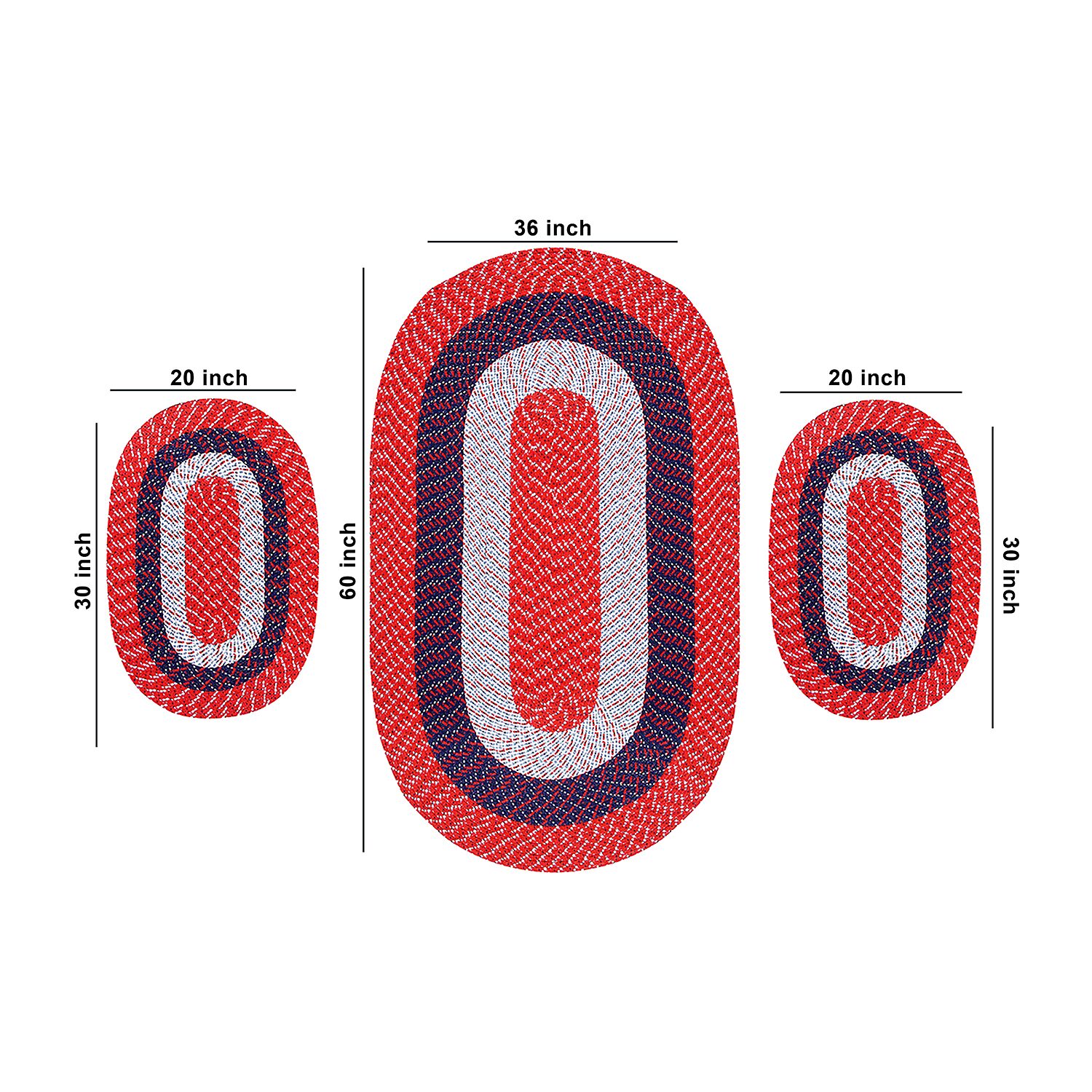 Better Trends Country Stripe Braided 3 Pc Oval Rug Set