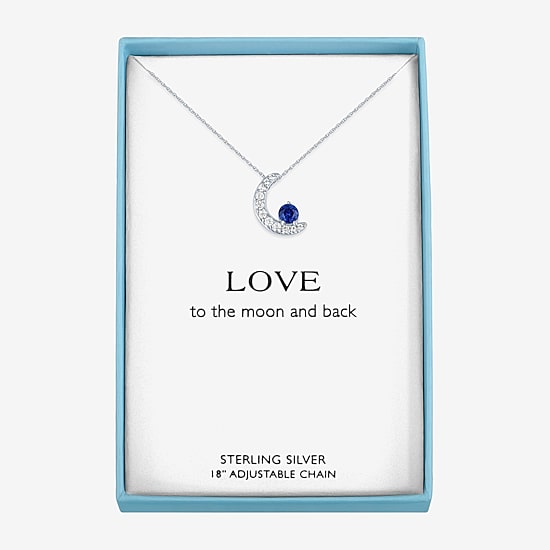 Womens Lab Created Blue Sapphire Sterling Silver Moon 16 Inch Pendant Necklace