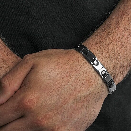 Mens Tungsten Solid Round 9 Inch Link Bracelet