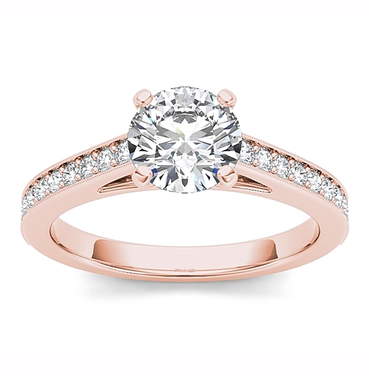 Womens 1 CT. T.W. Natural White Diamond 14K Gold Round Side Stone Engagement Ring
