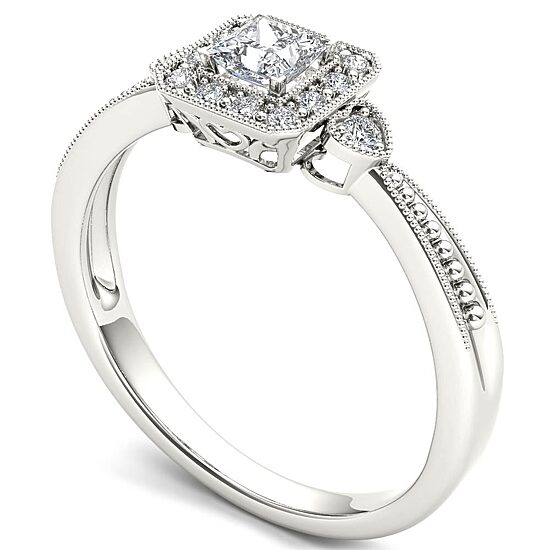 Womens 1/3 CT. T.W. Natural White Diamond 10K Gold Side Stone Halo Engagement Ring