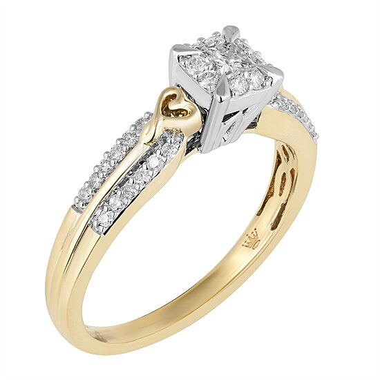 Hallmark Diamonds Womens 1/3 CT. Natural White Diamond 10K Gold Engagement Ring