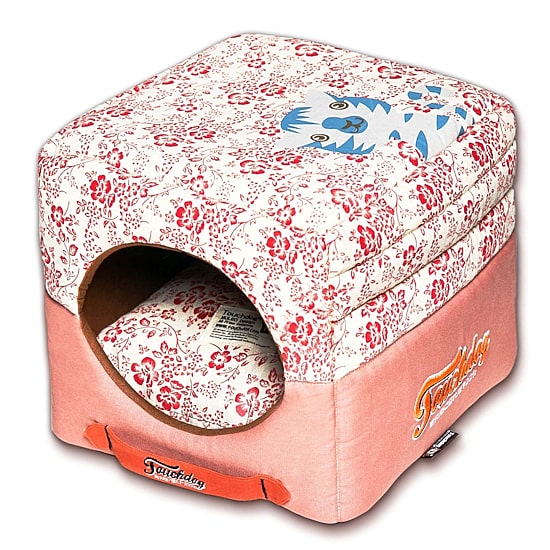 The Pet Life Touchdog Floral-Galore Convertible and Reversible Squared 2-in-1 Collapsible Dog House Bed