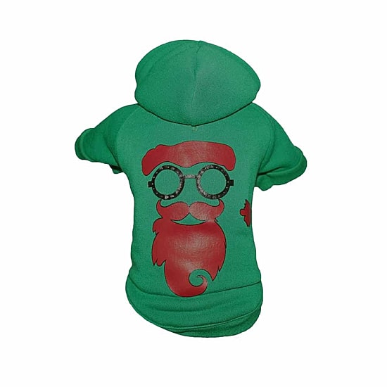 The Pet Life LED Lighting Cool Santa Shades Hooded Sweater Pet Costume