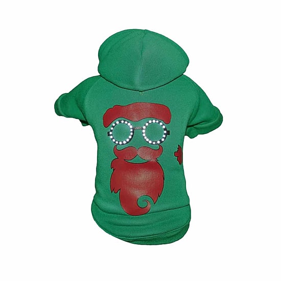 The Pet Life LED Lighting Cool Santa Shades Hooded Sweater Pet Costume