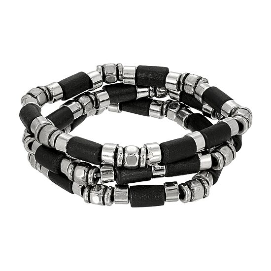 1928 Silver Tone Womens 3-pc. Black Bracelet Set