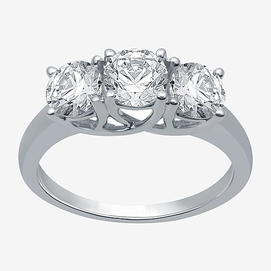 Love Lives Forever Womens 2 CT. T.W. Natural White Diamond 10K Gold Round 3-Stone Engagement Ring