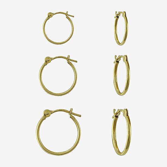 12mm, 13.5mm, And 16.5mm Hoop Womens 14K Gold Earring Set