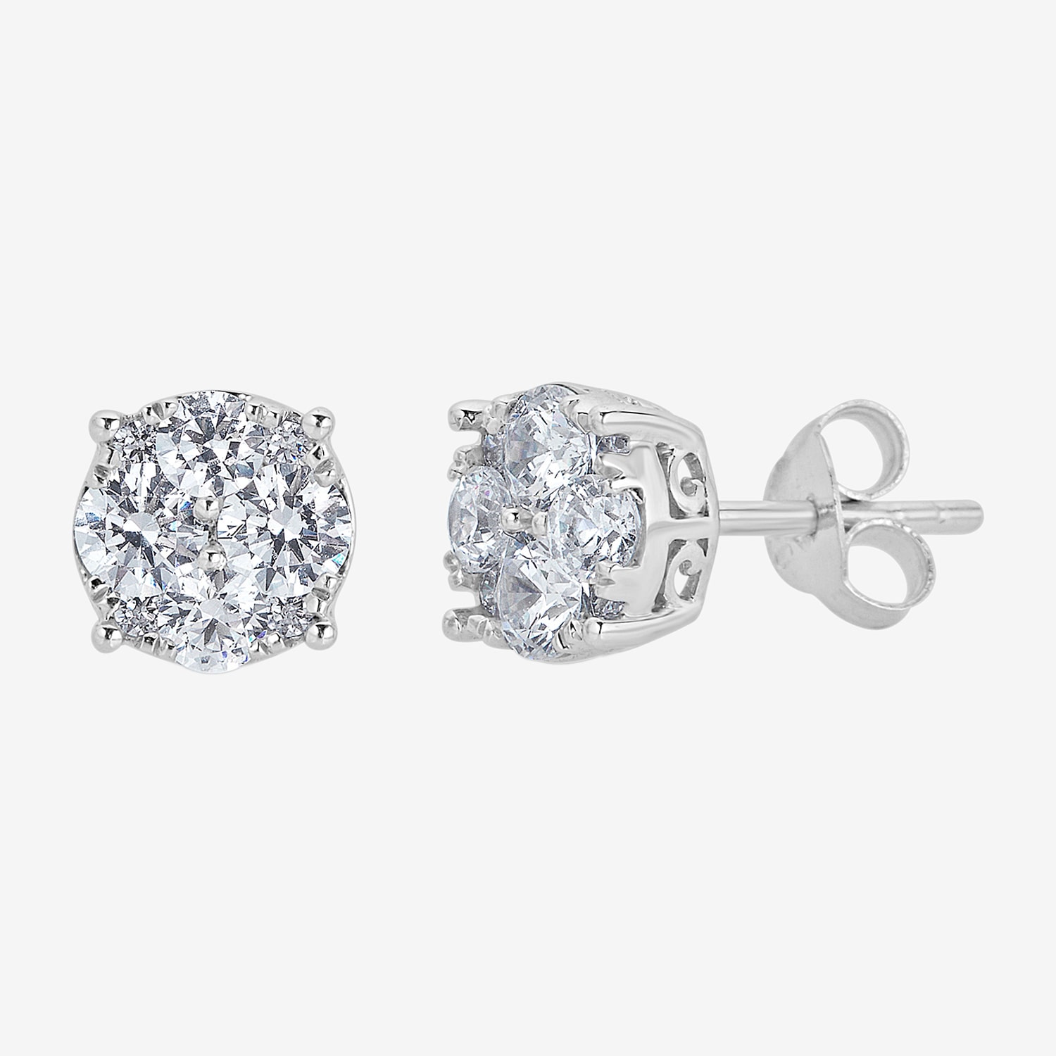 1 CT. T.W. Natural White Diamond Sterling Silver 7.1mm Stud Earrings