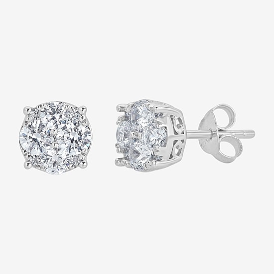1 CT. T.W. Natural White Diamond Sterling Silver 7.1mm Stud Earrings