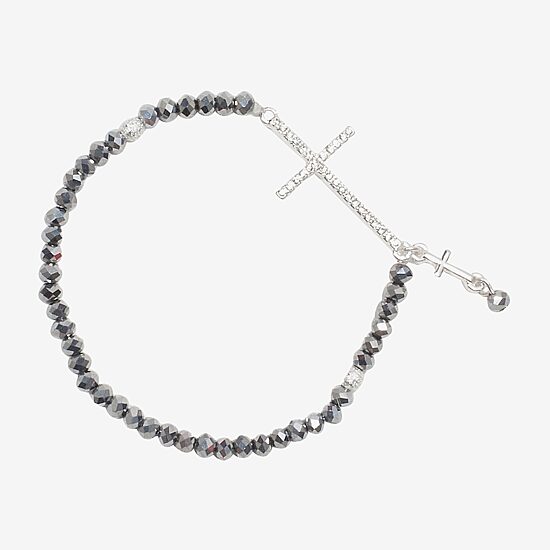 Bijoux Bar Delicates Silver Tone Womens Glass Cross Stretch Bracelet