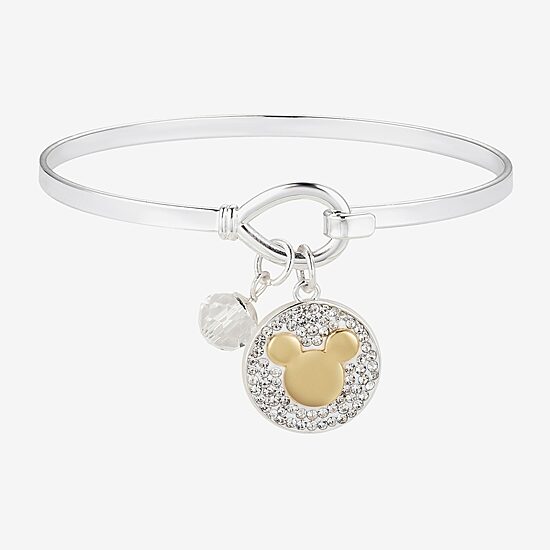 Disney Classics Womens Crystal Cable Stainless Steel Mickey Mouse Bangle Bracelet