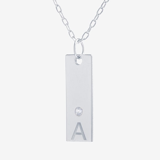 Silver Treasures Cubic Zirconia Sterling Silver 16 Inch Cable Initial Pendant Necklace