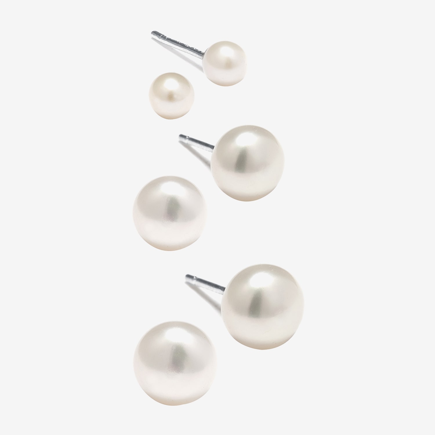 Silver Treasures Womens White Cultured Freshwater Pearl Sterling Silver Ball 3 Pair Earring Set