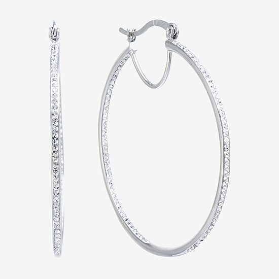 Sparkle Allure Womens Crystal 50mm Round Hoop Earrings