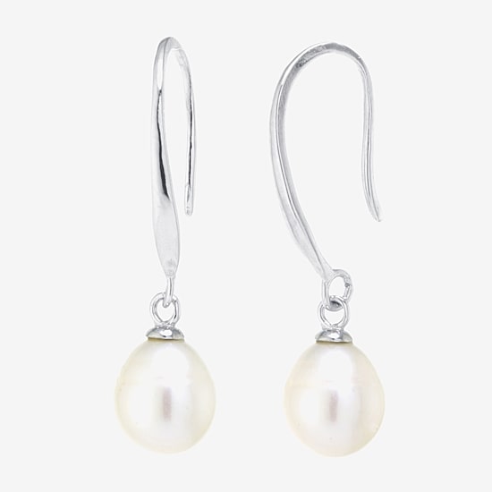 Silver Treasures Womens White Cultured Freshwater Pearl Sterling Silver Pear Drop Earrings