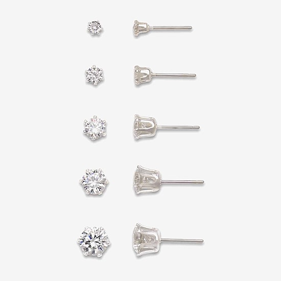 Mixit Womens Cubic Zirconia Hypoallergenic 5 Pair Earring Set