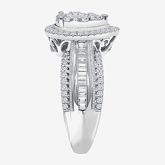 Womens 1 CT. T.W. Natural White Diamond 10K Gold Pear Side Stone Halo Engagement Ring