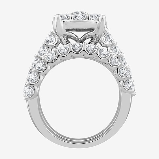 Round 4 CT.T.W. Natural Diamond Side Stone Bridal Set in 10K or 14K White Gold