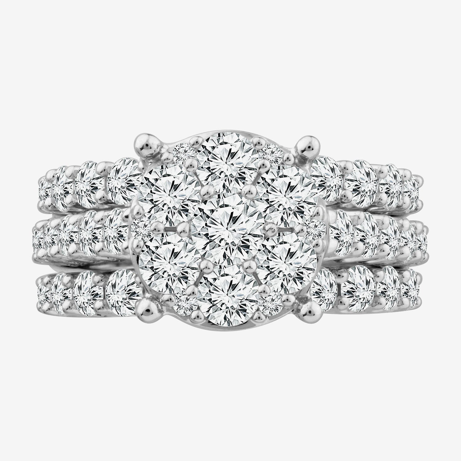 Round 4 CT.T.W. Natural Diamond Side Stone Bridal Set in 10K or 14K White Gold