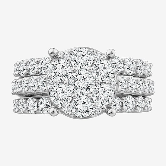 Round 4 CT.T.W. Natural Diamond Side Stone Bridal Set in 10K or 14K White Gold