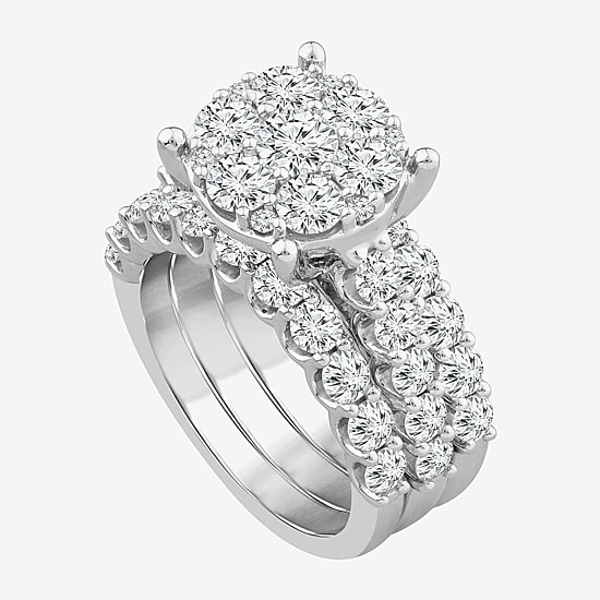 Round 4 CT.T.W. Natural Diamond Side Stone Bridal Set in 10K or 14K White Gold