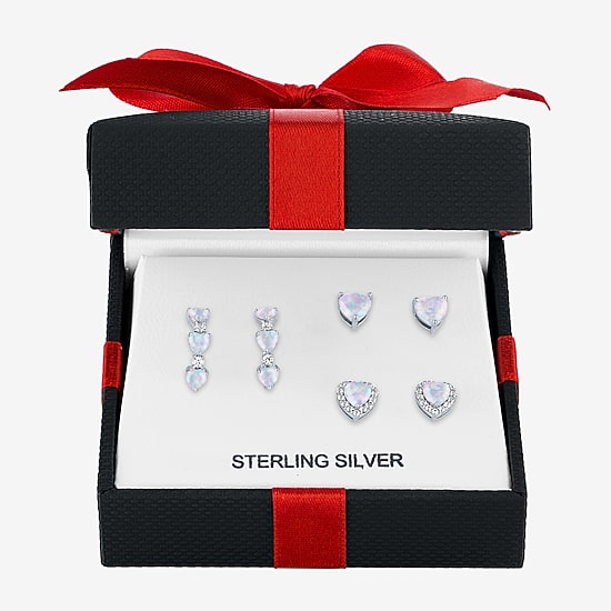 Gemstone Sterling Silver Heart 3 Pair Earring Set